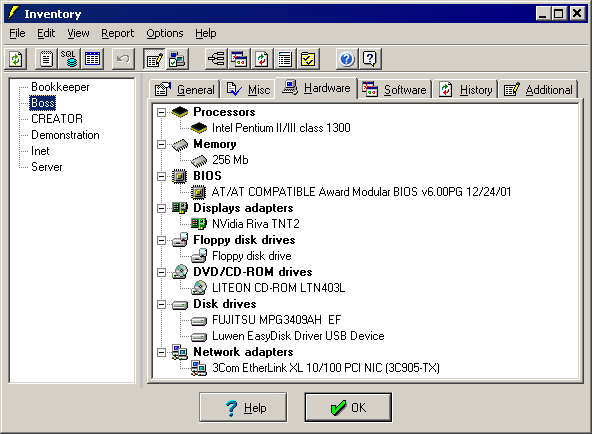 Audit software and hardware components installed on the computers over the network